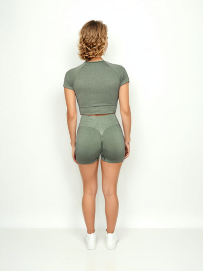 CONJUNTO JASPEADO CROP TOP + SHORT CON PUSH UP