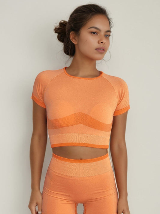 CROP TOP MANGA CORTA JASPE CON LINEA SOLIDO