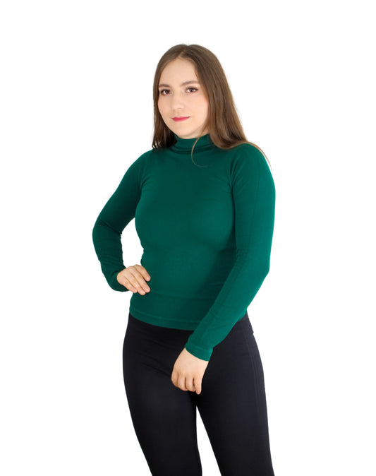BLUSA MANGA LARGA CUELLO ALTO CANAL EN COSTADOS