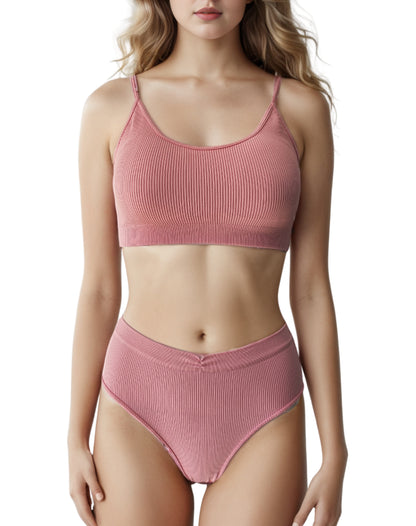 CONJUNTO INTERIOR ACANALADO TOP + PANTY CON DETALLE
